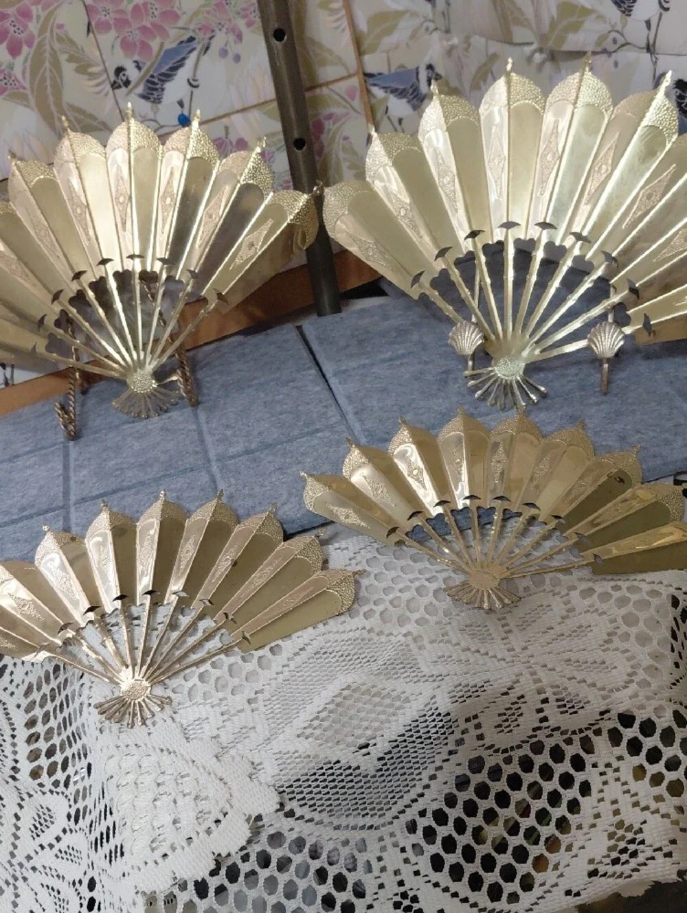 Homco Gold Metal Fan Wall Decor - Set of Four Ornate Fans